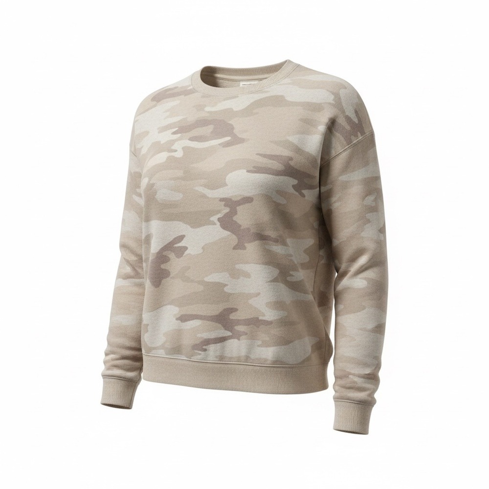 American Eagle Oatmeal Camo Crewneck Sweatshirt Beige Tan XS Oversized Cozy SOFT